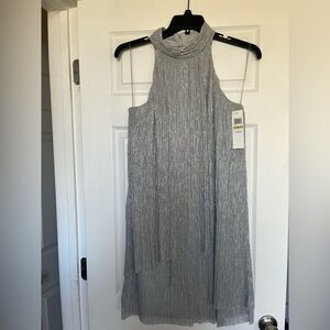 London Times Silver Sparkling High Neck Event Dress